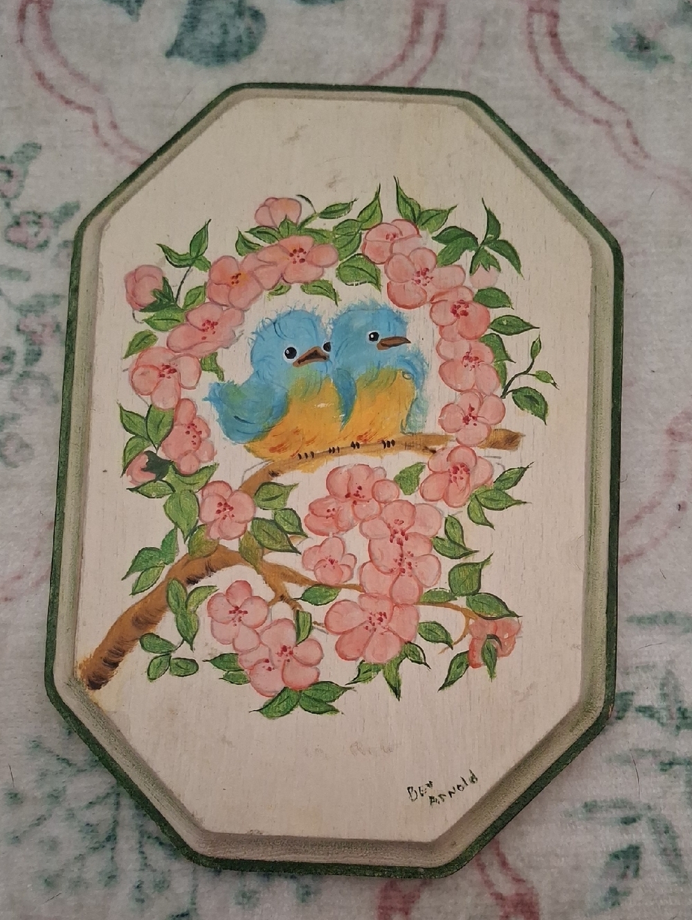 Hand-Painted Bluebirds on Floral Branch Wall Plaque